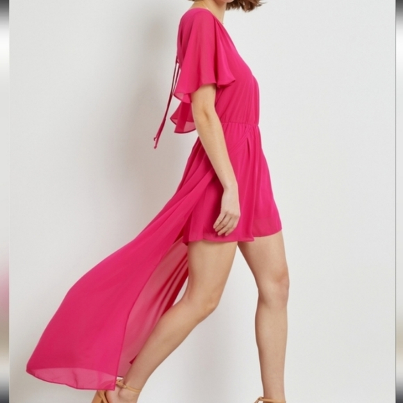 Women's Chiffon Romper-Dress Fuchia Size Large - Picture 5 of 7